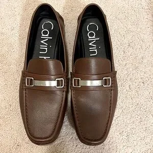 Calvin Klein Men\'s Pebbled Brown Leather Driving Shoes Calvin Klein Follman Loafers, Dark Brown | Loafers | Men main image 3